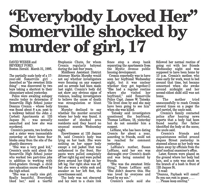 Deanna Cremin murder | Everybody Loved her, Somerville is Shocked...